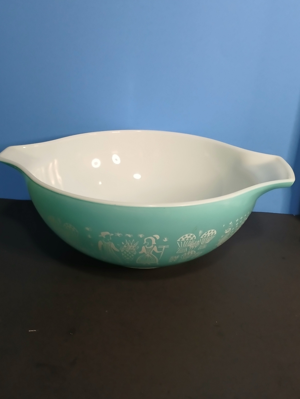 Vintage Aqua Mixing Bowl with White Interior
